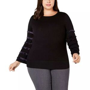 Alfani Black Metallic Tiered Fringe Sweater Bling Bling Ling Sleeve Top Newwtags